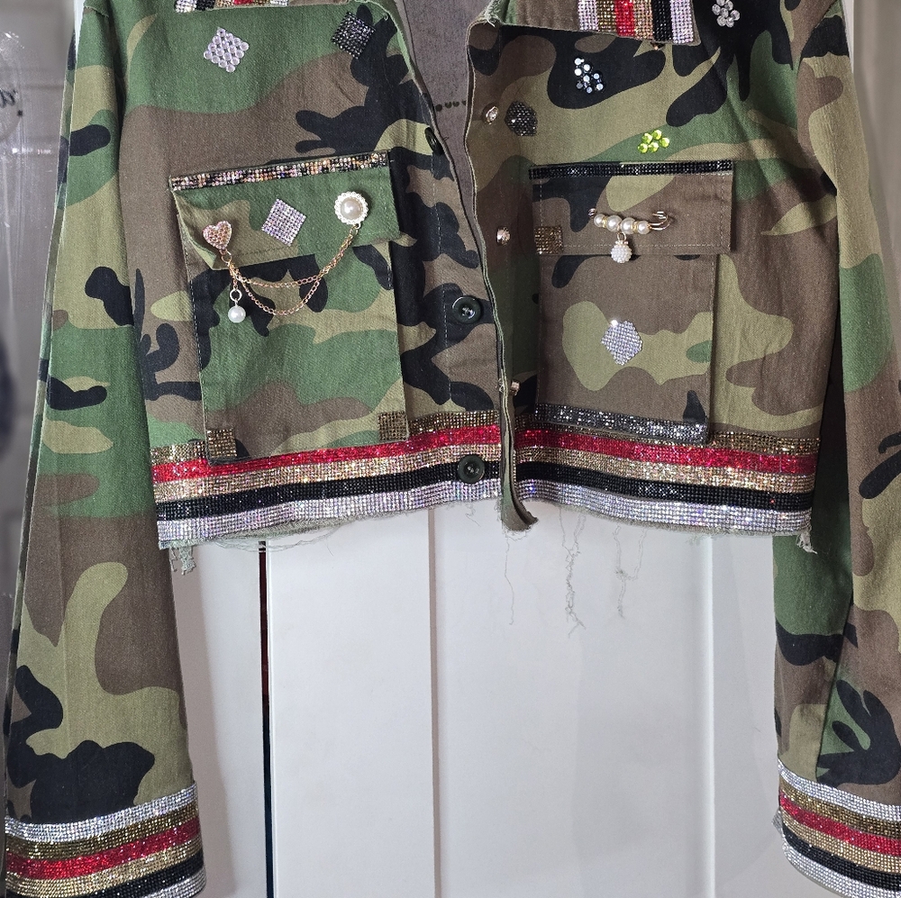 Camouflage Jacket with Rhinestone Accents - Picture 3 of 3